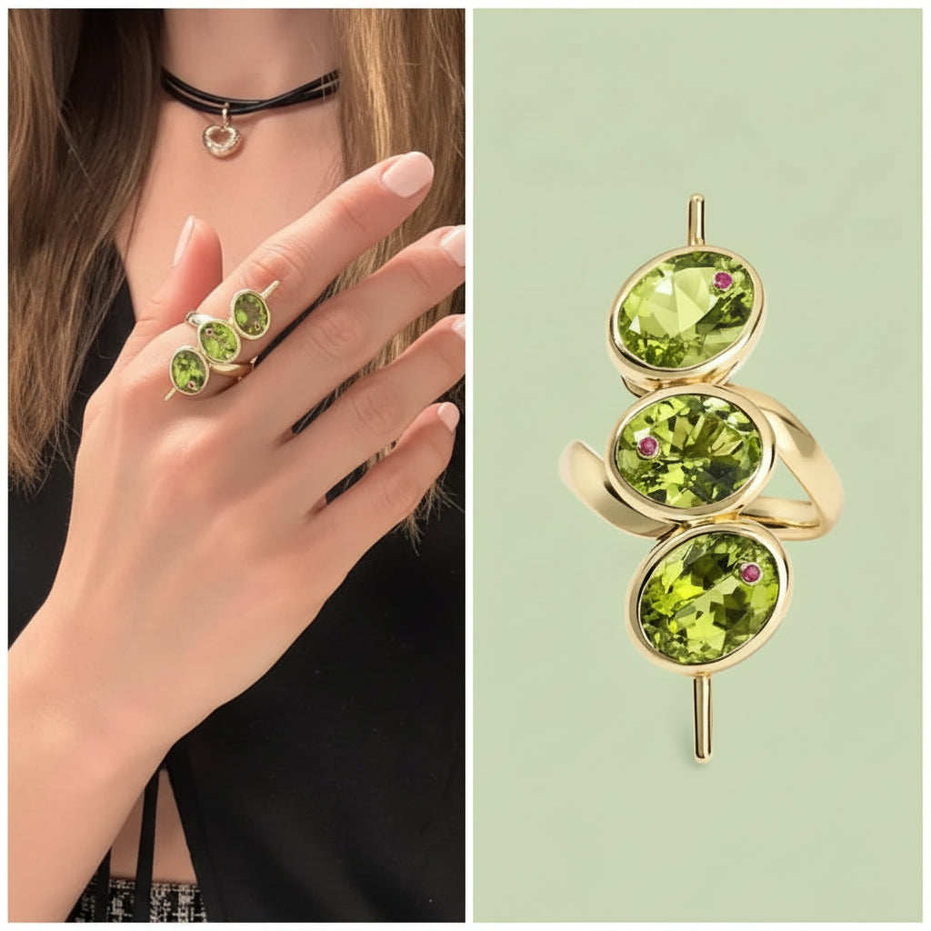 Green Geometric Gem Ring
