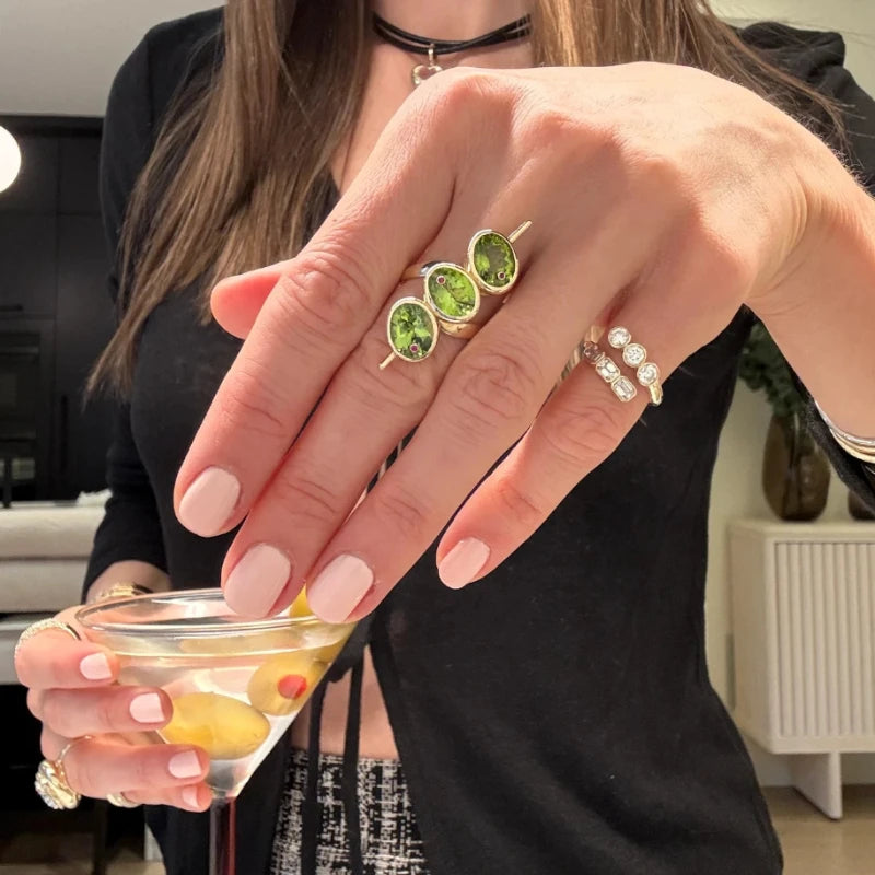 Green Geometric Gem Ring