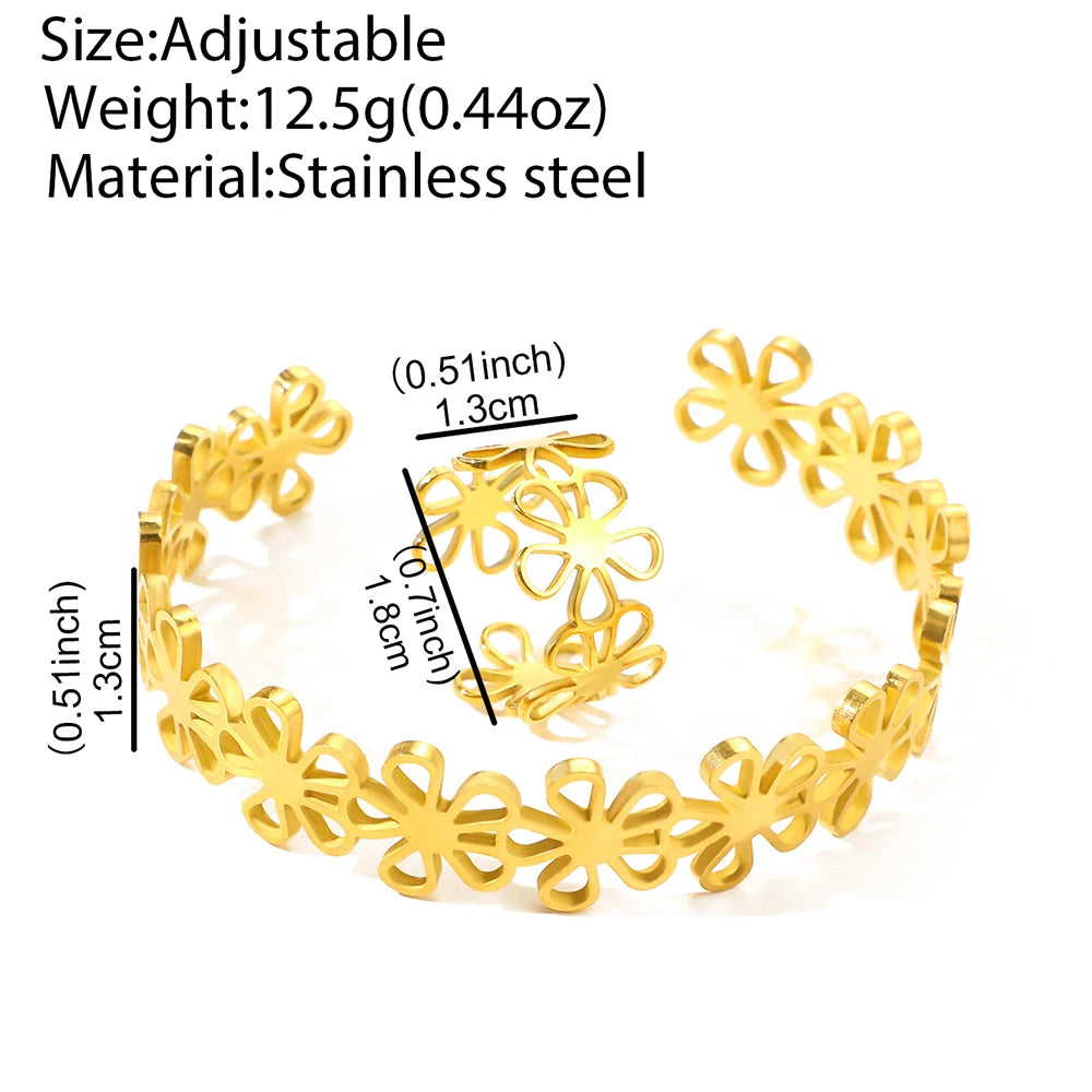 Hollow Flowers Ring and Bandle Set